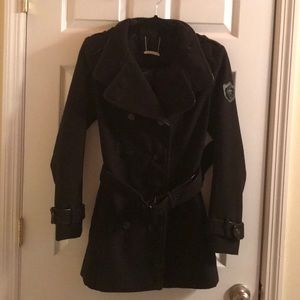Ed Hardy black trench coat.